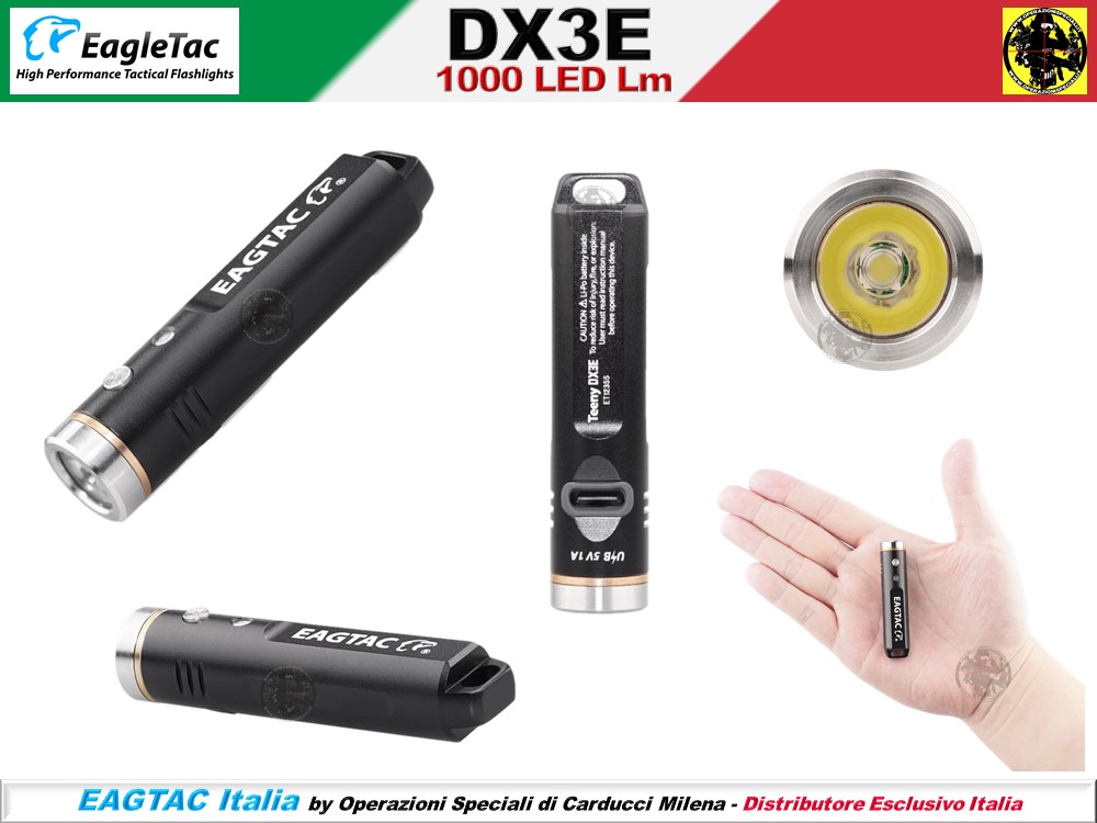 Operazioni Speciali - Torcia LED Mini Portachiavi 1000 Led Lumens DX3E  Ricaricabile EagTac